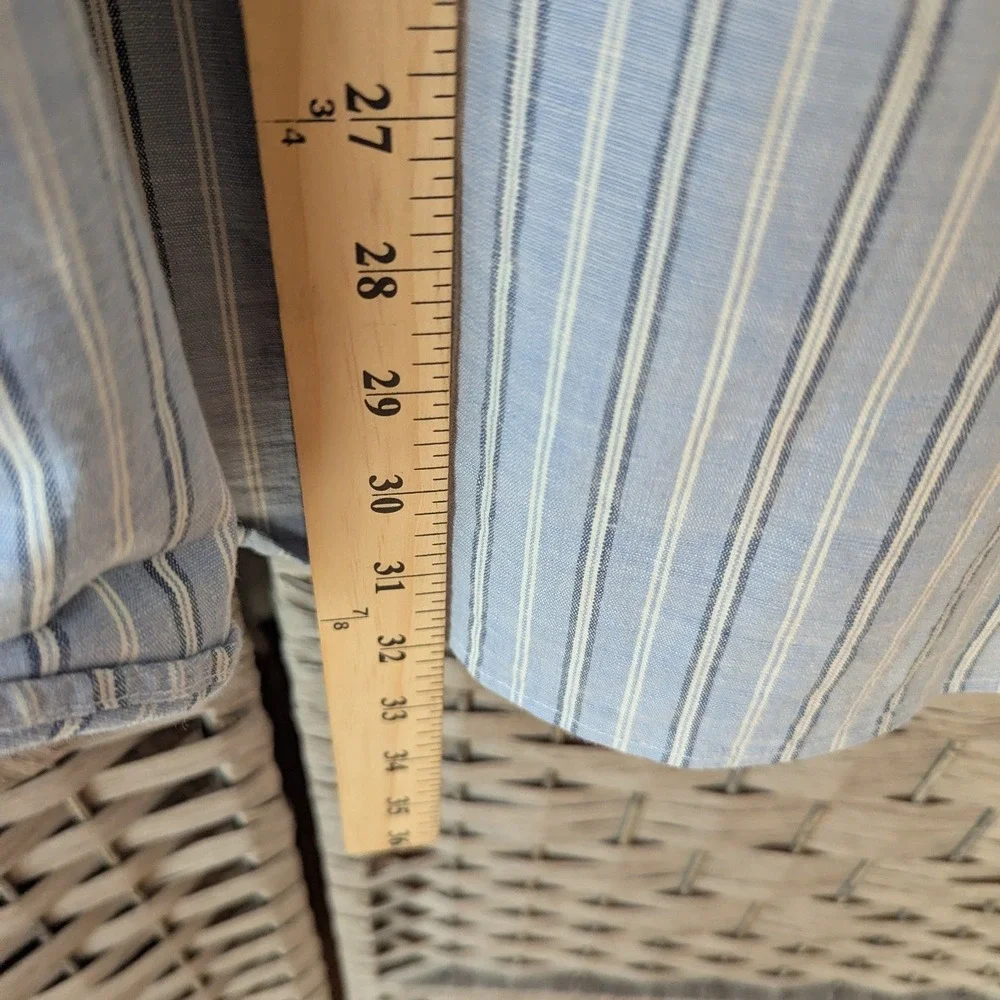 LL Bean Mens XL Tall Blue White Striped Short Sleeve Button Down Shirt - Picture 7 of 9